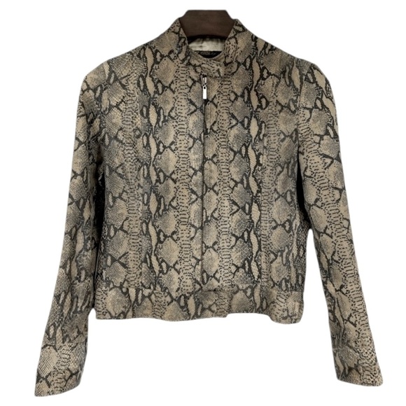 𝅺Rogue Genuine Leather Printed Snakeskin Zip Up Cropped Jacket Size L - Picture 1 of 15